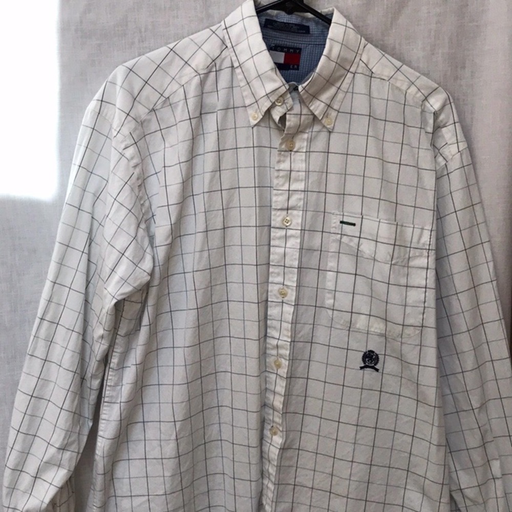 Tommy Hilfiger Men’s White with Blue Plaid Shirt